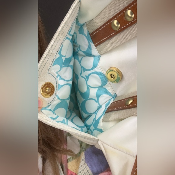 Coach Hampton Satin Mini Tote Vintage Y2K white turquoise - Picture 7 of 16
